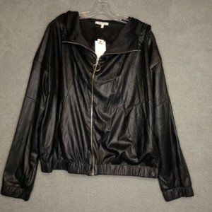Willow‎ & Clay Womens Jacket Coat Black Full Zip Hooded Collar USA XL New